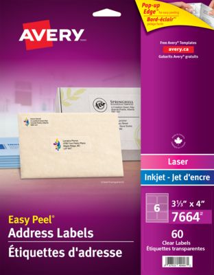 Avery® 7664 Clear Address Labels with Easy Peel® for Laser and Inkjet Printers, 3⅓" x 4"